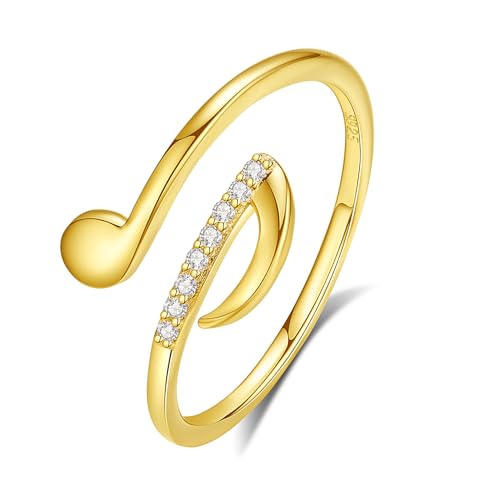 VIKI LYNN Musiknote Ring für Damen Mädchen 925 Sterling Silber überzogen mit 18k Gold Musikalische Symbole offener verstellbarer Ring von VIKI LYNN