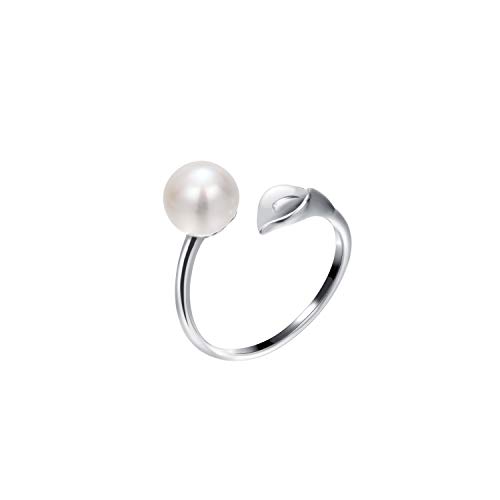 VIKI LYNN Offener verstellbarer Perlenring aus 925 Sterling Silber und 8–9mm Süßwasserperle knopf für Frauen von VIKI LYNN