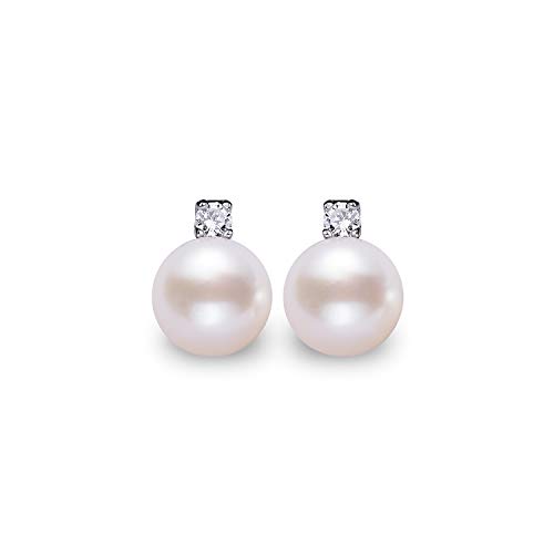 VIKI LYNN Perlen Damen-Ohrringe 925 Sterling Silber und 8–9 mm Süßwasser-Zuchtperle Geschenk fuer Frauen Mädchen von VIKI LYNN