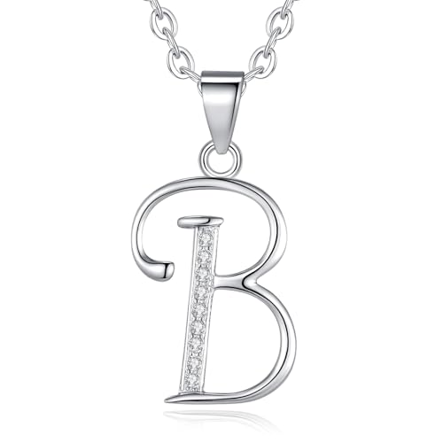 VIKI LYNN Initial Anhänger B 925 Sterling Silber Buchstabe Halskette mit Zirkonia Personalisierte Geschenke für Frauen Damen Mädchen von VIKI LYNN