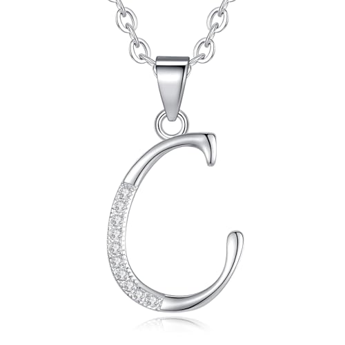 VIKI LYNN Initial Anhänger C 925 Sterling Silber Buchstabe Halskette mit Zirkonia Personalisierte Geschenke für Frauen Damen Mädchen von VIKI LYNN