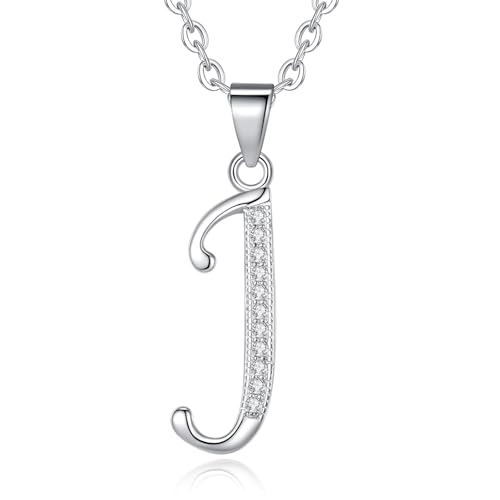 VIKI LYNN Initial Anhänger J 925 Sterling Silber Buchstabe Halskette mit Zirkonia Personalisierte Geschenke für Frauen Damen Mädchen von VIKI LYNN