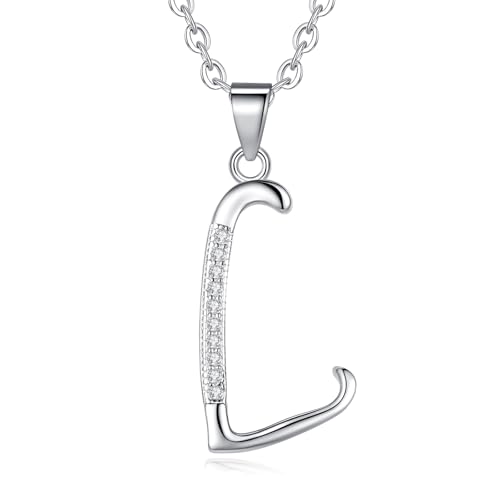 VIKI LYNN Initial Anhänger L 925 Sterling Silber Buchstabe Halskette mit Zirkonia Personalisierte Geschenke für Frauen Damen Mädchen von VIKI LYNN