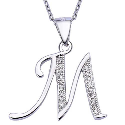 VIKI LYNN Sterling Silber 925 Kette Halskette mit Silber und Zircon Buchstabe Alphabet M Anhaenger von VIKI LYNN