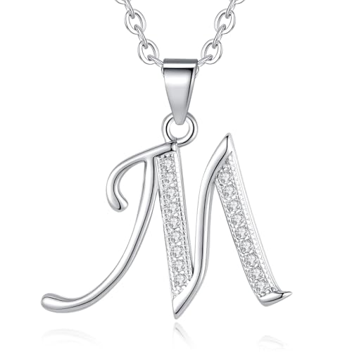 VIKI LYNN Initial Anhänger M 925 Sterling Silber Buchstabe Halskette mit Zirkonia Personalisierte Geschenke für Frauen Damen Mädchen von VIKI LYNN
