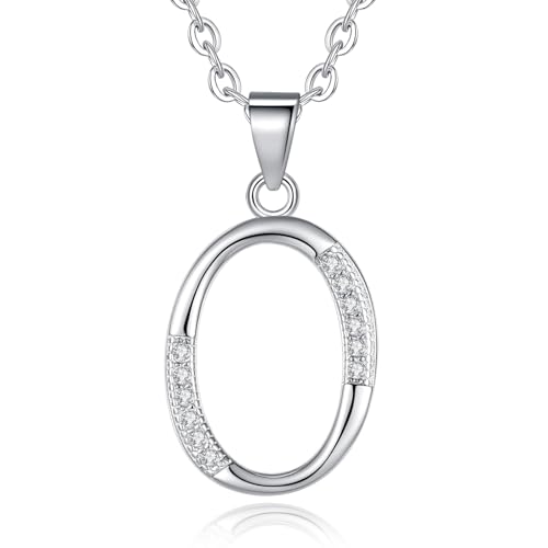 VIKI LYNN Initial Anhänger O 925 Sterling Silber Buchstabe Halskette mit Zirkonia Personalisierte Geschenke für Frauen Damen Mädchen von VIKI LYNN