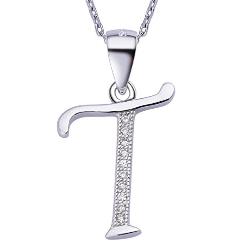 VIKI LYNN Sterling Silber 925 Kette Halskette mit Silber und Zircon Buchstabe Alphabet T Anhaenger von VIKI LYNN