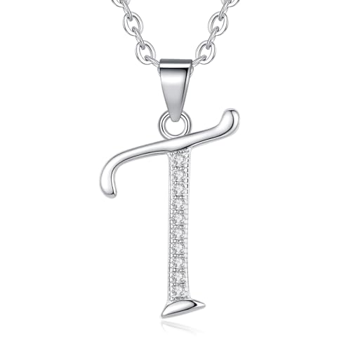 VIKI LYNN Initial Anhänger T 925 Sterling Silber Buchstabe Halskette mit Zirkonia Personalisierte Geschenke für Frauen Damen Mädchen von VIKI LYNN