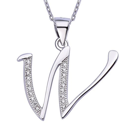 VIKI LYNN Initial Anhänger W 925 Sterling Silber Buchstabe Halskette mit Zirkonia Personalisierte Geschenke für Frauen Damen Mädchen von VIKI LYNN