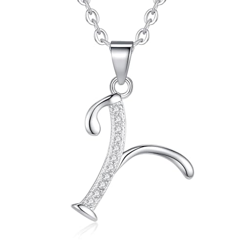 VIKI LYNN Initial Anhänger Y 925 Sterling Silber Buchstabe Halskette mit Zirkonia Personalisierte Geschenke für Frauen Damen Mädchen von VIKI LYNN