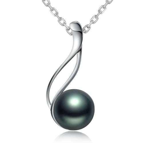 VIKI LYNN Tahiti Perlenkette für Damen 9-10mm Runde Tahiti Zuchtperlen Anhänger mit 925 Sterling Silber von VIKI LYNN