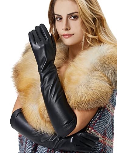 VIKIDEER Elegante Winterhandschuhe aus echtem Leder für Damen, mit Touchscreen-Funktion, warm gefüttert, Schwarz, 49,6 cm (19,6 Zoll), Schwarz, XX-Large von VIKIDEER