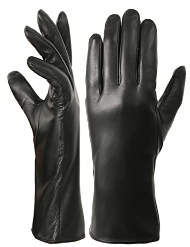 Vikideer Lange Echtleder-Handschuhe für Damen, voller Touchscreen, Winter, warm, gefüttert, eleganter Typ, 28 cm (11 Zoll) -, Medium von VIKIDEER