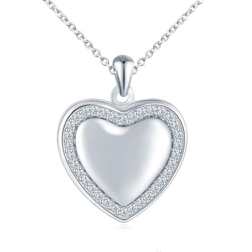 Herz Foto Kette Silber 925 mit Bild: Halskette Damen Mädchen mit Zirkon Rand Medaillon zum Öffnen für Bilder-Anhänger Ketten Amulett Schmuck-Liebe Geschenk für Frauen Mama Freundin Tochter Silber von VIKILEE