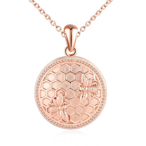 Tiere Foto Kette Silber 925 mit Bild: Halskette Damen Mode Medaillon zum Öffnen für Bilder-Biene Anhänger Ketten Amulett Schmuck-Personalisierte Geschenk für Frauen Mama Freundin Mädchen Roségold von VIKILEE