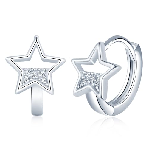 VIKILEE 925 Sterling Silber Damen Ohrringe Durchbrochene Stern Ohrringe Cubic Zirkon Set Horizont Geeignet als Geschenk für eine Freundin Freundin Hypoallergen von VIKILEE
