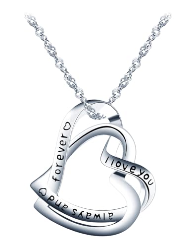 VIKILEE 925 Sterling Silber Halskette Doppelherz und Zirkonia Verzierung Monogrammierte Halskette Ideal für beste Freunde, Freundinnen und Mütter. von VIKILEE