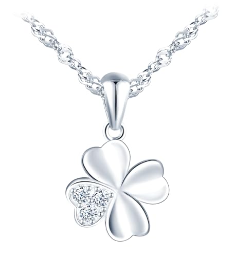 VIKILEE 925 Sterling Silber Halskette Klee Herzform Anhänger eingelegt mit Zirkonia Niedlich und frisch Geeignet für gute Freunde Freundin von VIKILEE