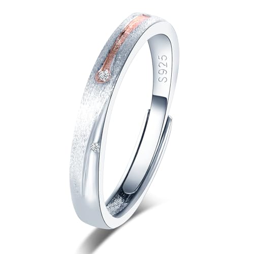 VIKILEE Damen Ringe S925 Sterling Silber Ringe Meteorit Muster offener Ringe für Freundin Jahrestag Hochzeit Ringe von VIKILEE