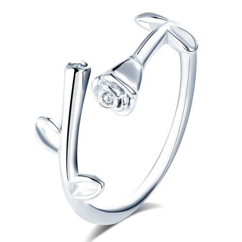 VIKILEE Damen Ringe S925 Sterling Silber Ringe Rose und Vine Form einstellbare Größe für Freundin Jahrestag VerlobungsRinge von VIKILEE