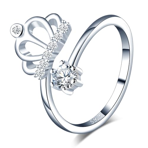 VIKILEE Damen Ringe Sterling Silber 925 Ringe mit Zirkonia Krone Verschönerung Einstellbare Größe für Freundin Verlobte VerlobungsRinge von VIKILEE