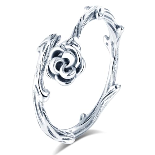 VIKILEE Damen Ringe Sterling Silber S925 Ringe Rose Vine Einstellbare Größe für Freundin Verlobte VerlobungsRinge von VIKILEE