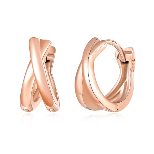 VIKILEE Doppel Creolen Damen Ohrringe Silber 925,Rosegold Hypoallergen Hoop Ohrringe Kleine,Knorpel Piercing Huggie Ohrringe für Mehrere Ohrlöcher,Mode Ohrschmuck für Frauen Mädchen von VIKILEE