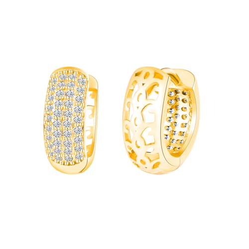 VIKILEE Halb Zirkon und Skelettschnitzerei Creolen Damen Ohrringe Silber 925,Gold Hypoallergen Hoop Ohrringe,Dick Leicht Breit Knorpel Huggie Ohrringe,Mode Ohrschmuck für Frauen von VIKILEE