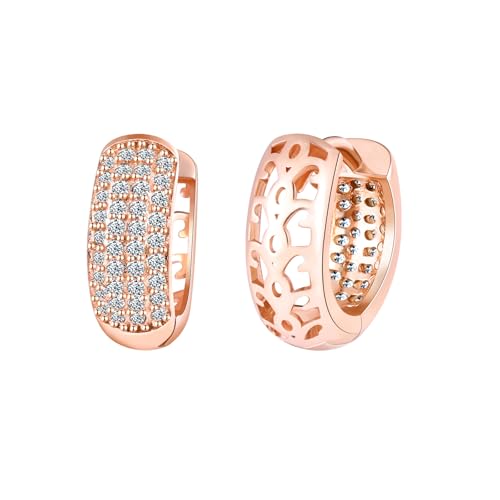 VIKILEE Halb Zirkon und Skelettschnitzerei Creolen Damen Ohrringe Silber 925,Rosegold Hypoallergen Hoop Ohrringe,Dick Leicht Breit Knorpel Huggie Ohrringe,Mode Ohrschmuck für Frauen von VIKILEE