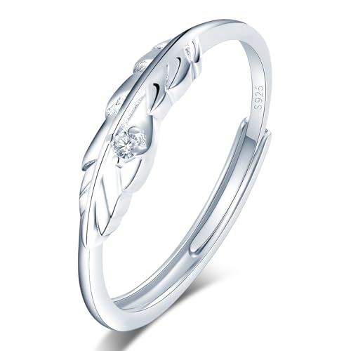 VIKILEE S925 Sterling Silber Ringe Damen Ringe Feder Form Open End Ringe für Freundin Jahrestag Hochzeit Ringe von VIKILEE