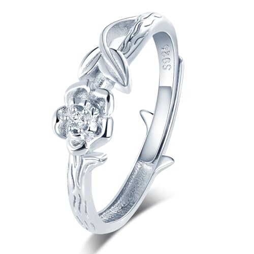 VIKILEE S925 Sterling Silber Ringe Damen Ringe Rose Blume Form Ringe für Freundin Jahrestag Hochzeit Ringe von VIKILEE
