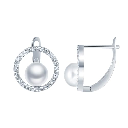 VIKILEE Zirkonia Kreis mit Perlen Creolen Damen Ohrringe Silber 925,Gold Funkelnd Hypoallergen Ohrringe,Knorpel Huggie Perlen Ohrringe,Mode und Elegant Ohrschmuck für Frauen Mädchen von VIKILEE