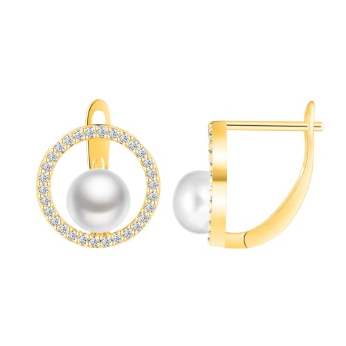 VIKILEE Zirkonia Kreis mit Perlen Creolen Damen Ohrringe Silber 925,Gold Funkelnd Hypoallergen Ohrringe,Knorpel Huggie Perlen Ohrringe,Mode und Elegant Ohrschmuck für Frauen Mädchen von VIKILEE