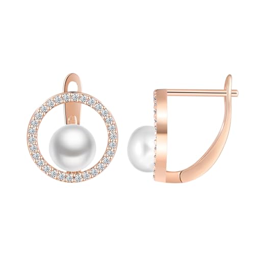 VIKILEE Zirkonia Kreis mit Perlen Creolen Damen Ohrringe Silber 925,Rosegold Funkelnd Hypoallergen Ohrringe,Knorpel Huggie Perlen Ohrringe,Mode und Elegant Ohrschmuck für Frauen Mädchen von VIKILEE