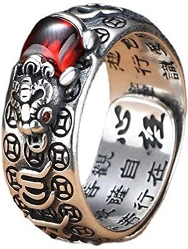 VIKIMO Feng Shui PiXiu Mantra Ring, buddhistisches Herz, Sutra-Ring, 99 Silber, buddhistisch, Glück, Amulett, Mantra, doppelter Schutz, Reichtum, Liebe, Gesundheit, Geschenk, für Männer und Frauen von VIKIMO