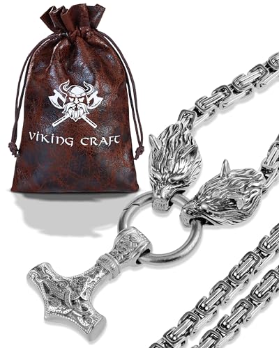 VIKING CRAFT Thors Hammer Halskette Herren Edelstahl - 60cm Wikinger Schmuck Kette Herren - Mjolnir Kette, Wikinger Deko, Thor Hammer Wikinger Kette, Wikinger Geschenke für Männer Schmuck, LARP von VIKING CRAFT