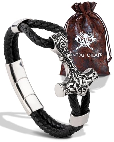 VIKING CRAFT Wikinger Lederarmband Thor - Wikingerarmband Herren aus Leder u. Edelstahl - Wikingerschmuck Armreif Mjölnir, Wikinger-Deko, Mittelalter-Deko, Wikingergeschenke Männer Schmuck Vikings VIKING CRAFT Wikinger Lederarmband Thor - Wikingerarmband Herren aus Leder u. Edelstahl - Wikingerschmuck Armreif Mjölnir, Wikinger-Deko, Mittelalter-Deko, Wikingergeschenke Männer Schmuck Vikings von VIKING CRAFT