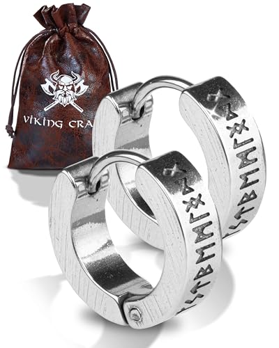 VIKING CRAFT Wikinger Ohrringe für Männer - 1,4cm Edelstahl Herren Schmuck Silber mit Runen - Keltische Deko, Viking Earring, Vikings Fanartikel Geschenke von VIKING CRAFT