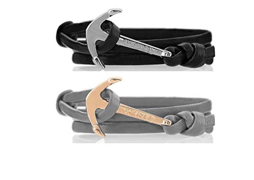 VIKINGS Anker Pärchen Armband 2er Set Leder Schwarz Grau, Leder Black Grey:Schwarz - Silber/Grau - Gold von VIKINGS