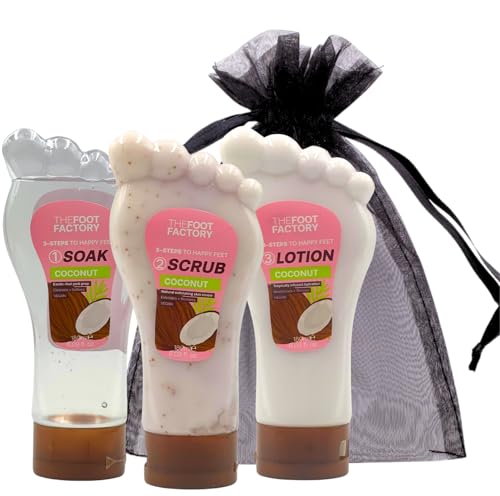Foot Soak, Scrub & Lotion Set - Fußpflege Geschenkset für trockene, müde Füße | Peeling Fuß Spa Kit für Füße Einweichen, Pediküre Behandlung | Home Spa Verwöhnset für Frauen & Männer - Kokosnuss Foot Soak, Scrub & Lotion Set - Fußpflege Geschenkset für trockene, müde Füße | Peeling Fuß Spa Kit für Füße Einweichen, Pediküre Behandlung | Home Spa Verwöhnset für Frauen & Männer - Kokosnuss von VIKINGTREAT