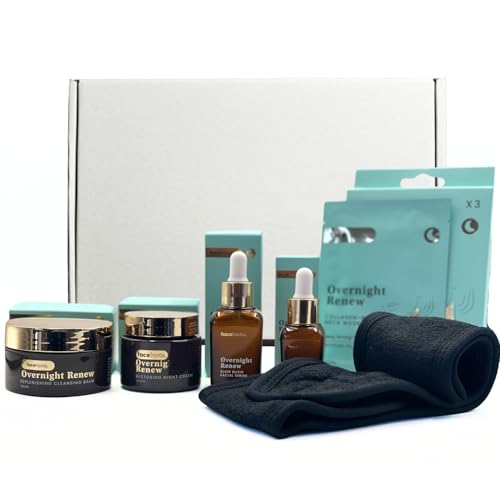 Vegane Hautpflege Geschenkset - Nachtcreme und Serum Kit für Gesicht & Augen, Komplettes Beauty Care Kit mit Stirnband - Über Nacht Hauterneuerung Geschenke für Frauen von VIKINGTREAT