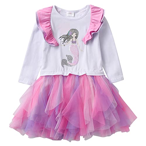 VIKITA Kleider Mädchen Langarm Kleid Baumwolle Bunt Print Stickerei Winter Kleidung LH2103 6T von VIKITA