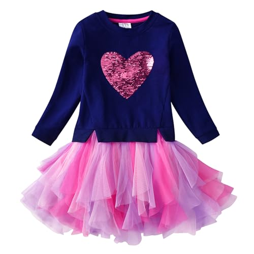 VIKITA Kleider Mädchen Langarm Kleid Baumwolle Bunt Print Stickerei Winter Kleidung Lh4560Blue 6T von VIKITA