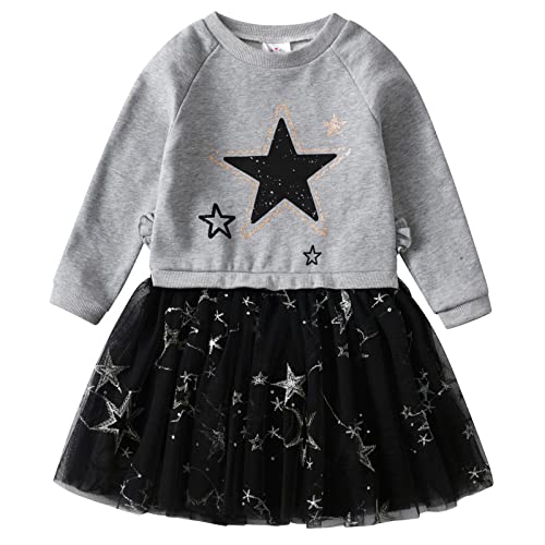 VIKITA Kleider Mädchen Langarm Kleid Baumwolle Bunt Print Stickerei Winter Kleidung SWQ3015 7T von VIKITA