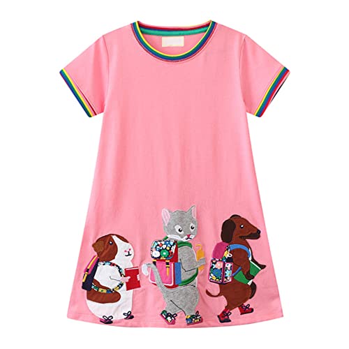 VIKITA Mädchen Baumwolle Kurzarm Streifen Tiere T-Shirt Kleid EINWEG JM672051 8T von VIKITA