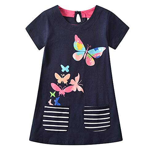 VIKITA Mädchen Baumwolle Kurzarm Streifen Tiere T-Shirt Kleid EINWEG Sh4779 10T von VIKITA