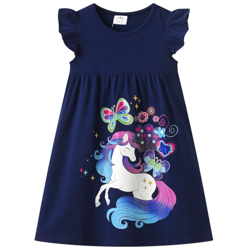 VIKITA Mädchen Baumwolle Kurzarm Streifen Tiere T-Shirt Kleid EINWEG Sh5825 10T von VIKITA