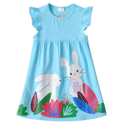 VIKITA Mädchen Baumwolle Kurzarm Streifen Tiere T-Shirt Kleid EINWEG Sh7615 10T von VIKITA