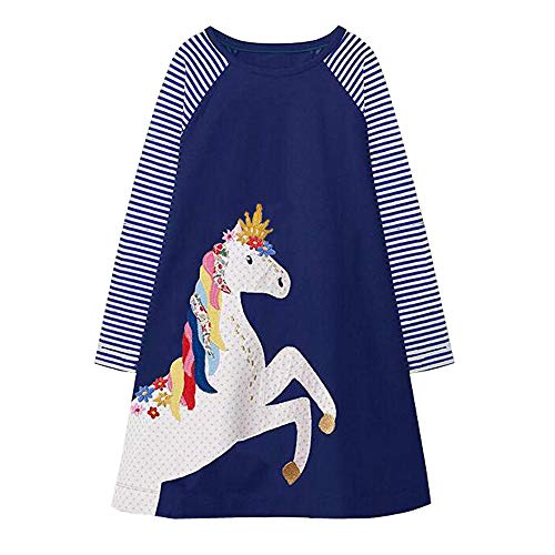 VIKITA Mädchen Baumwolle Langarm Streifen Tiere T-Shirt Kleid EINWEG JM7655 6T von VIKITA