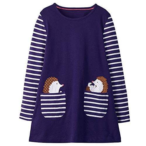 VIKITA Mädchen Baumwolle Langarm Streifen Tiere T-Shirt Kleid EINWEG JM7667 4T von VIKITA